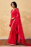 Shop_Kharakapas_Red Kota Doria, Chanderi Patti, Foil Printing Maharani Saree With Blouse _at_Aza_Fashions