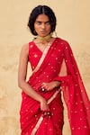 Kharakapas_Red Kota Doria, Chanderi Patti, Foil Printing Maharani Saree With Blouse _Online_at_Aza_Fashions