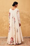 Shop_Kharakapas_Off White Cotton Mul Printed Floral Round Contrast Dress _at_Aza_Fashions