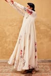 Kharakapas_Off White Cotton Mul Printed Floral Round Contrast Dress _Online_at_Aza_Fashions