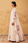 Kharakapas_Off White Cotton Mul Printed Floral Round Contrast Dress _at_Aza_Fashions