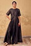 Buy_Kharakapas_Grey Chanderi Gota Patti Round Neck Embellished Box Fit Jumpsuit _at_Aza_Fashions