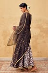 Shop_Kharakapas_Grey Chanderi Block Printed Floral V-neck Lehenga Set 