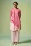 Buy Dressfolk Pink Chanderi Embroidery Round Neck Floral Print Kurta Set at Aza Fashions Buy_Dressfolk_Pink Chanderi Embroidery Round Neck Floral Print Kurta Set_at_Aza_Fashions