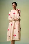 Dressfolk_Beige Chanderi Print Floral Round Heera Dress _Online_at_Aza_Fashions