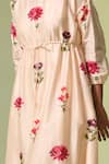 Dressfolk_Beige Chanderi Print Floral Round Heera Dress _at_Aza_Fashions