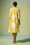 Shop_Dressfolk_Yellow Chanderi V-neck Komal Floral Pattern Dress _at_Aza_Fashions