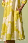 Dressfolk_Yellow Chanderi V-neck Komal Floral Pattern Dress _at_Aza_Fashions