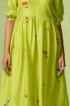 Dressfolk_Green Chanderi Embroidery V-neck Floral Print Midi Dress _at_Aza_Fashions