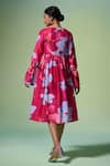 Shop_Dressfolk_Pink Chanderi V-neck Floral Print Midi Dress _at_Aza_Fashions