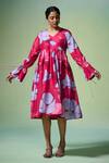 Buy_Dressfolk_Pink Chanderi V-neck Floral Print Midi Dress _Online_at_Aza_Fashions