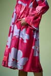 Shop_Dressfolk_Pink Chanderi V-neck Floral Print Midi Dress _Online_at_Aza_Fashions