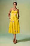 Buy_Dressfolk_Yellow Chanderi Embroidery Sweetheart Neck Floral Midi Dress _at_Aza_Fashions