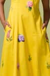 Shop_Dressfolk_Yellow Chanderi Embroidery Sweetheart Neck Floral Midi Dress 