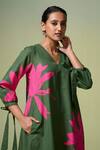 Buy_Dressfolk_Green Cotton, Linen V-neck Dark Floral Print Midi Dress_Online_at_Aza_Fashions