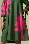 Shop_Dressfolk_Green Cotton, Linen V-neck Dark Floral Print Midi Dress_Online_at_Aza_Fashions