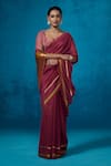 Buy_Dressfolk_Wine Handloom Chanderi Handwoven Alora Saree With Unstitched Blouse Piece _at_Aza_Fashions