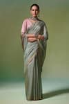 Buy_Dressfolk_Green Handloom Chanderi Handwoven Anjum Saree With Unstitched Blouse Piece _at_Aza_Fashions