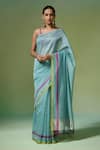 Buy_Dressfolk_Sky Blue Handloom Chanderi Handwoven Falak Saree With Unstitched Blouse Piece _at_Aza_Fashions