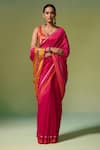 Buy_Dressfolk_Pink Handloom Chanderi Handwoven Fidha Saree With Unstitched Blouse Piece _at_Aza_Fashions