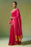 Dressfolk_Pink Handloom Chanderi Handwoven Fidha Saree With Unstitched Blouse Piece _Online_at_Aza_Fashions