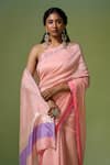 Shop_Dressfolk_Peach Handloom Chanderi Handwoven Indu Saree With Unstitched Blouse Piece _Online_at_Aza_Fashions