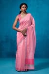 Buy_Dressfolk_Pink Handloom Chanderi Handwoven Kalyani Saree With Unstitched Blouse Piece _at_Aza_Fashions