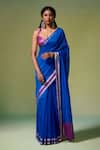 Buy_Dressfolk_Blue Handloom Chanderi Handwoven Khwaabida Saree With Unstitched Blouse Piece _at_Aza_Fashions