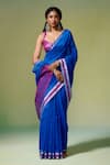 Buy_Dressfolk_Blue Handloom Chanderi Handwoven Khwaabida Saree With Unstitched Blouse Piece _Online_at_Aza_Fashions