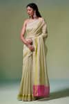 Buy_Dressfolk_Green Handloom Chanderi Handwoven Sabah Saree With Unstitched Blouse Piece _at_Aza_Fashions