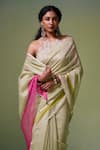 Shop_Dressfolk_Green Handloom Chanderi Handwoven Sabah Saree With Unstitched Blouse Piece _Online_at_Aza_Fashions