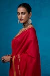 Buy_Dressfolk_Red Handloom Chanderi Handwoven Surkh Saree With Unstitched Blouse Piece _Online_at_Aza_Fashions