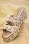 Buy_AROUND ALWAYS_Gold Pearl Gulshan Embroidered Wedges _at_Aza_Fashions