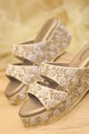 Shop_AROUND ALWAYS_Gold Pearl Gulshan Embroidered Wedges _at_Aza_Fashions