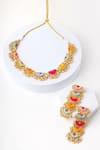 Shop_BAUBLE BAZAAR_Multi Color Thread Orchid Semi Circular Motif Embroidered Necklace Set _at_Aza_Fashions