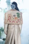 Label Ankush Jain_Beige Trench Coat Pure Raw Silk Embroidery Deer Castle And Flared Pant Set _Online_at_Aza_Fashions