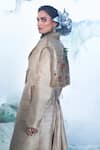 Buy_Label Ankush Jain_Beige Trench Coat Pure Raw Silk Embroidery Deer Castle And Flared Pant Set _Online_at_Aza_Fashions