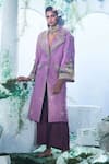 Buy_Label Ankush Jain_Purple Trench Coat Pure Raw Silk Embroidery Fountain And Flared Pant Set _at_Aza_Fashions