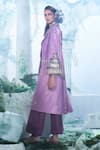 Buy_Label Ankush Jain_Purple Trench Coat Pure Raw Silk Embroidery Fountain And Flared Pant Set _Online_at_Aza_Fashions