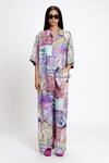 DOH TAK KEH_Blue Bemberg Twill Satin Print Indian Mint Collared Pan Masala Bowling Shirt _Online_at_Aza_Fashions
