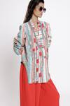 Shop_DOH TAK KEH_Red Bemberg Twill Satin Print Mumbai Railway Local Embroidered Blazer _Online_at_Aza_Fashions