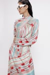 Buy_DOH TAK KEH_Red Bemberg Twill Satin Print Mumbai Junction Local Evening Dress _Online_at_Aza_Fashions