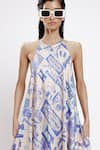 Shop_DOH TAK KEH_White Bemberg Twill Satin Print Tailoring Shops Halter Neck Karkhana Slip Dress _Online_at_Aza_Fashions