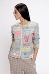 Buy_DOH TAK KEH_Grey Rayon Flex 130 Gsm Print Bantai Round Tweed Jacket _at_Aza_Fashions