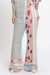 DOH TAK KEH_Red Bemberg Twill Satin Print Local Bell Bottom Trouser _Online_at_Aza_Fashions