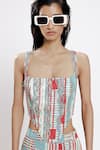 Buy_DOH TAK KEH_Red Bemberg Twill Satin Print Local Square Embellished Corset _at_Aza_Fashions