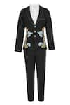 Buy_STELLA ROSSA BY LES PETITS_White Banana Crepe Embroidery Resham Black Chinese Dragon Suit Set _at_Aza_Fashions