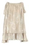 Buy_Rang by Lespetits_Beige Satin Printed Foil Pleated Dress _at_Aza_Fashions