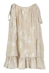 Shop_Rang by Lespetits_Beige Satin Printed Foil Pleated Dress _at_Aza_Fashions