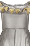 Rang by Lespetits_Grey Satin Embroidery Butterfly Applique Sparkling Neckline Dress _Online_at_Aza_Fashions